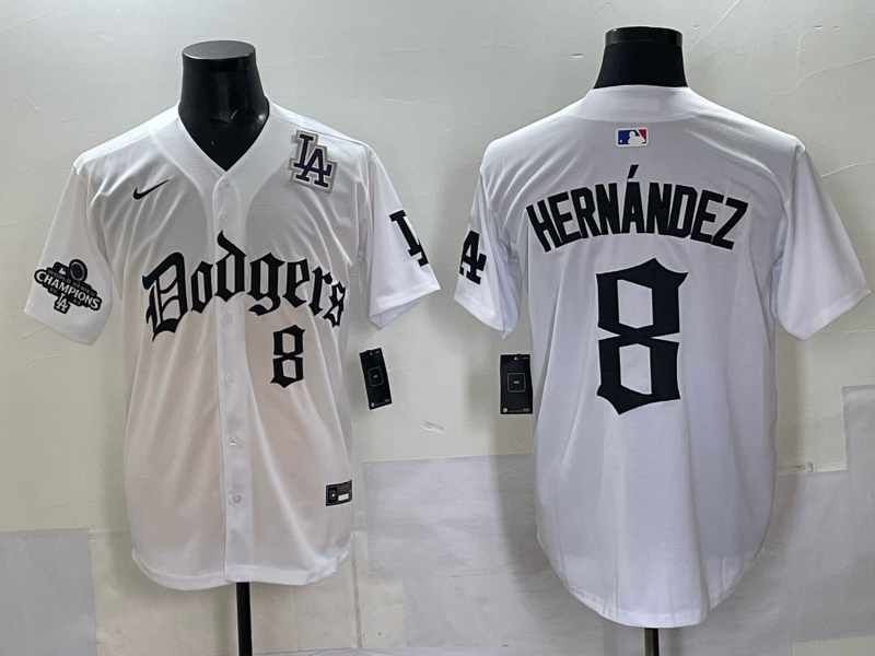Men Los Angeles Dodgers #8 Hernandez white Nike 2025 MLB jersey 006->los angeles dodgers->MLB Jersey
